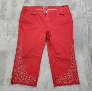 DG2 By Diane Gilman Jeans Womens 22PW Red White High Rise Crop Embroidered Stars